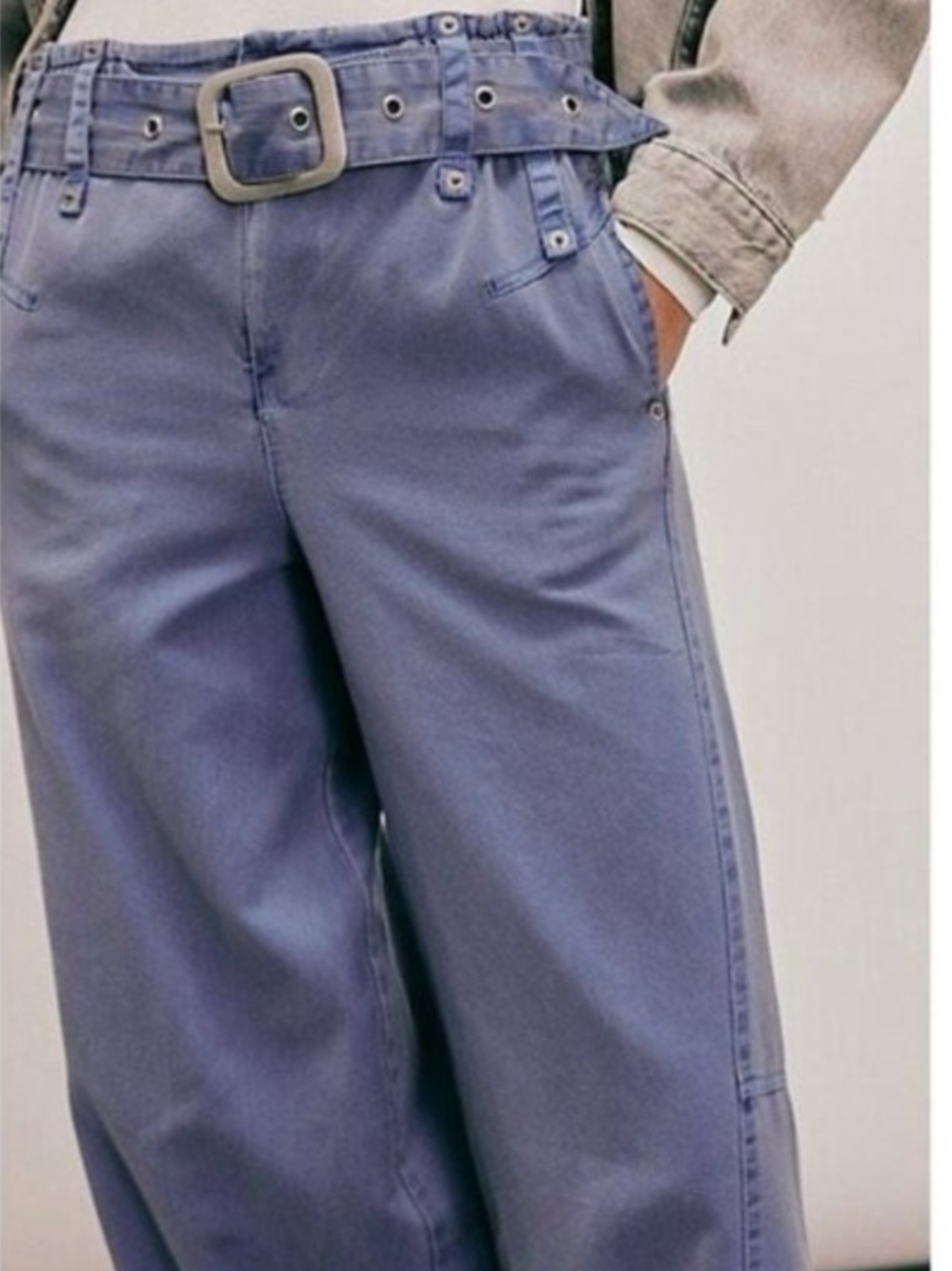 FREE PEOPLE We The Free Sloane Belted Pants Blue-Topaz Small - Picture 3 of 17